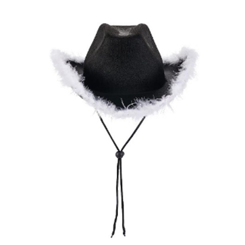 Chapeau de cowboy rose bordé de fourrure, chapeau décoratif bordé de velours, chapeau de cowboy rose, chapeau de cowboy western en feutre_voghion.com