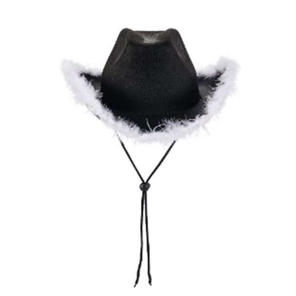 Chapeau de cowboy rose bordé de fourrure, chapeau décoratif bordé de velours, chapeau de cowboy rose, chapeau de cowboy western en feutre_voghion.com