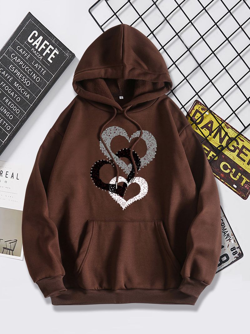 Herrenbekleidung: Modischer, herzförmiger Print auf der Rückseite mit Wickelkragen und Fleece-Kapuzenpullover_voghion.com