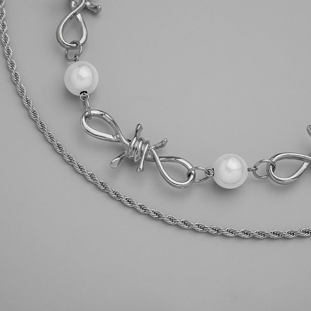 Portachiavi patchwork di spine con personalità esagerata, collana a strati di perle riflettenti, catena cubana a clavicola intrecciata_voghion.com