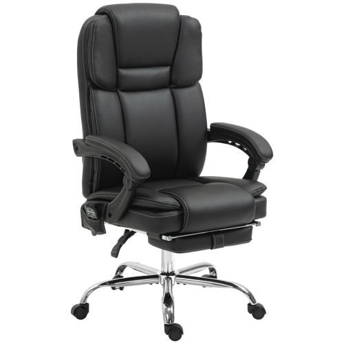 Vinsetto Bürostuhl Mit Vibrationsmassage, Ergonomisch Schreibtischstuhl Mit Heiz-, Liegefunktion, Höhenverstellbar Chefsessel Mit Fußstütze, Seitentasche, Kunstleder, Schwarz_voghion.com