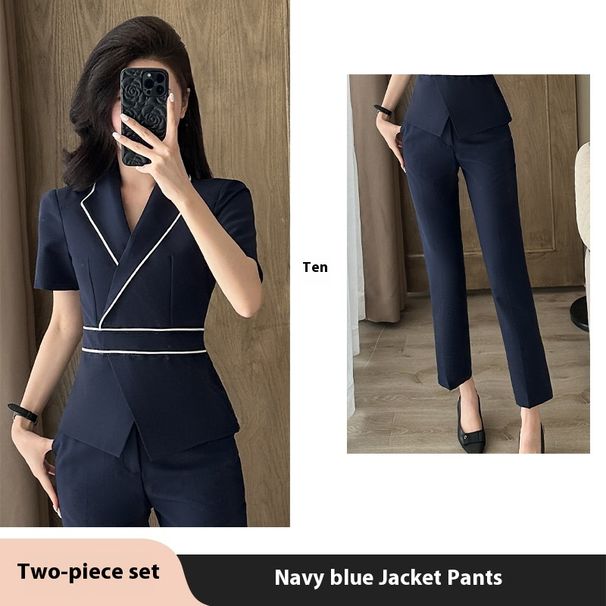 Professzionális rövid ujjú öltönyszett, Női nyári temperamentum-egészségügyi központ, Lábterápiás gyógyfürdő-technikus, Munkaruházat_voghion.com