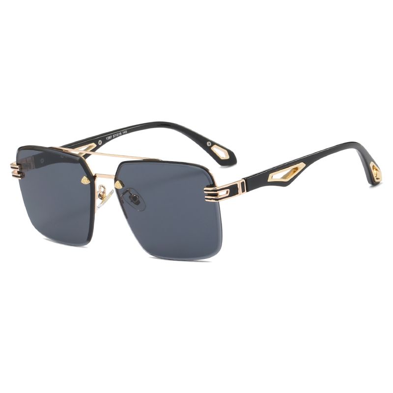 Fashion Oversized Rimless Brand Designer Square Metal Mens Sunglasses_voghion.com
