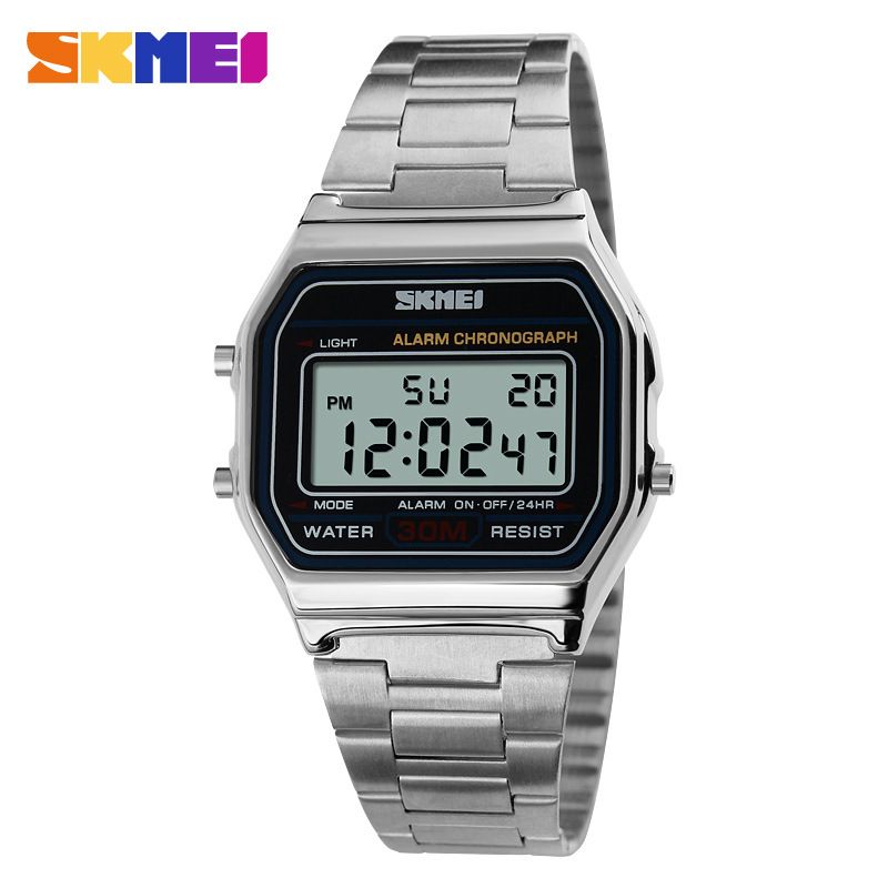 Reloj de negocios Retro SKMEI para hombre, reloj electrónico resistente al agua, reloj de moda con personalidad para hombre, reloj fino con correa de acero_voghion.com