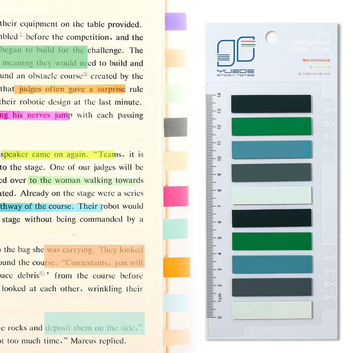 Yueda 40 Color Morandi Index Sticker Translucent Label Fluorescent Indication Post-it Notes Student Supplies Transparent Sticker_voghion.com