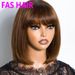 #4 Braune glatte Bob-Perücke mit Pony – 100 % Echthaar (natürliches Aussehen, mittellang, hitzebeständig)_voghion.com