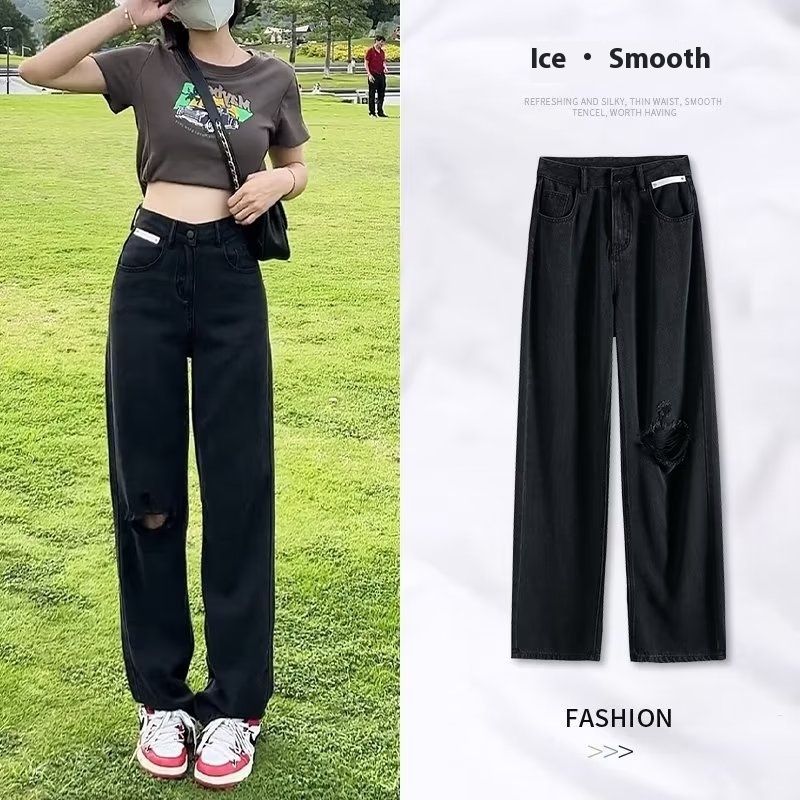 Model za nizko postavo, poletne kavbojke z raztrganimi luknjami, tanek kroj, plus size, debelejše, mm, visok pas, ozke in široke hlače za_voghion.com