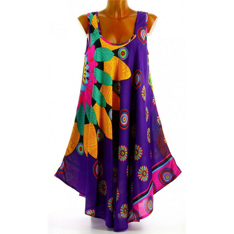 Abito estivo senza maniche Boho da donna, ampio, tunica, canotta, taglia grande_voghion.com