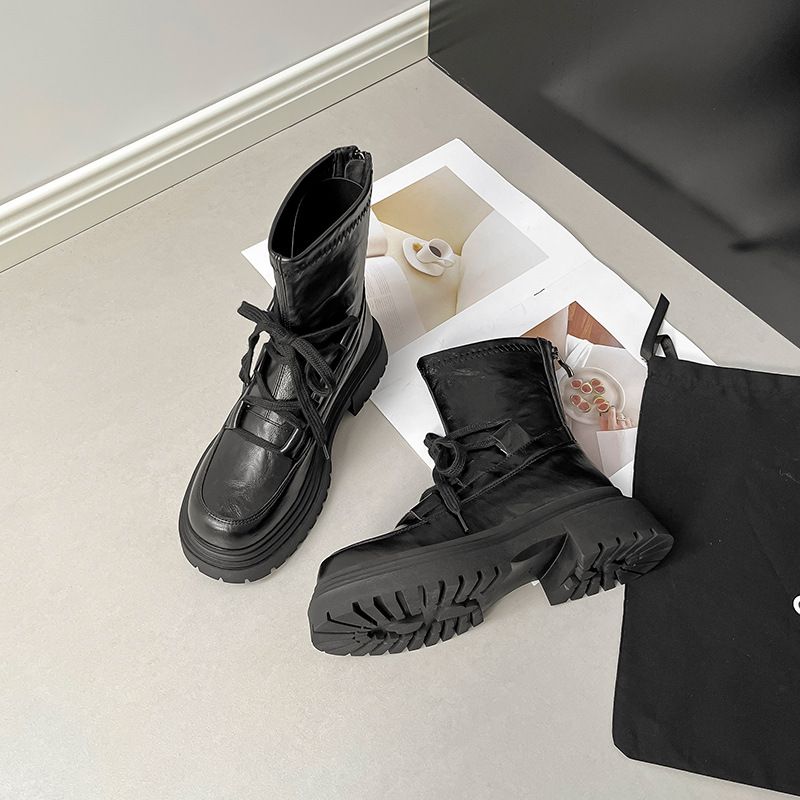 Plateau-Kurzstiefel für Damen, Martin 2025, neuer Schnürstiefel im britischen Stil, vielseitiger Reißverschluss hinten, Schlankheitsstiefel_voghion.com