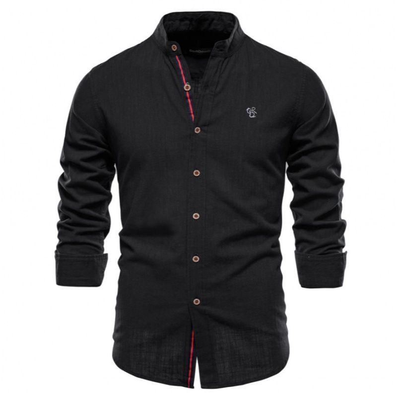 Herrenbekleidung Frühling Sommer Slim Shirt Herren Baumwolle Leinen Casual Herren Mode Business Einfarbig Langarmhemd_voghion.com
