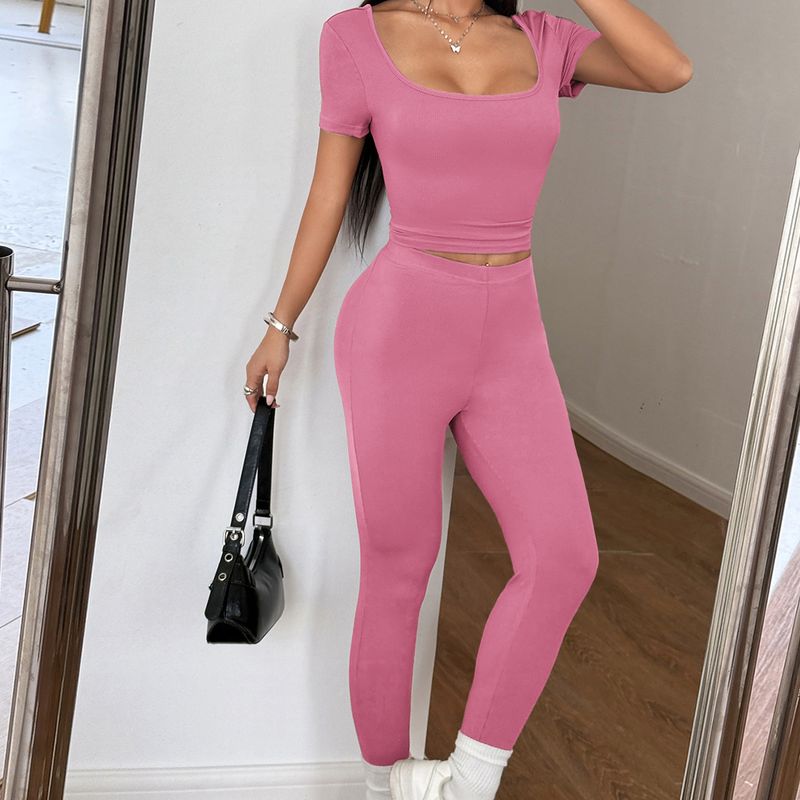 Vêtements pour femmes printemps-été 2025, ensemble deux pièces de sport européen et américain, couleur unie, pour le yoga_voghion.com