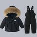 Warm Winter Snowsuit For Toddlers - Insulated Waterproof Ski Outfit With Hood, Two-Piece Set For Girls (80-120cm, Black/Red/Blue/Pink/Beige)_voghion.com