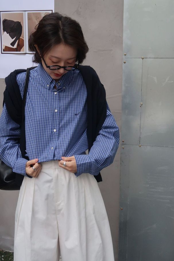 Shijian Intellectuals Miu Series Πουκάμισο με Πλατφόρμα και Σχέδιο, Απλό, Χαλαρό Σιλουέτα, Μακρυμάνικο Μπλούζα, Μοντέρνο 00159_voghion.com