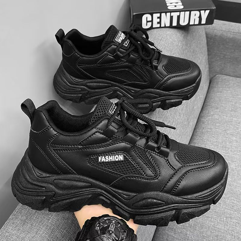 Men's 2025 New Niche Thick Sole Height Increasing Breathable Mesh Trend Casual Sports White Dad Shoes Men_voghion.com