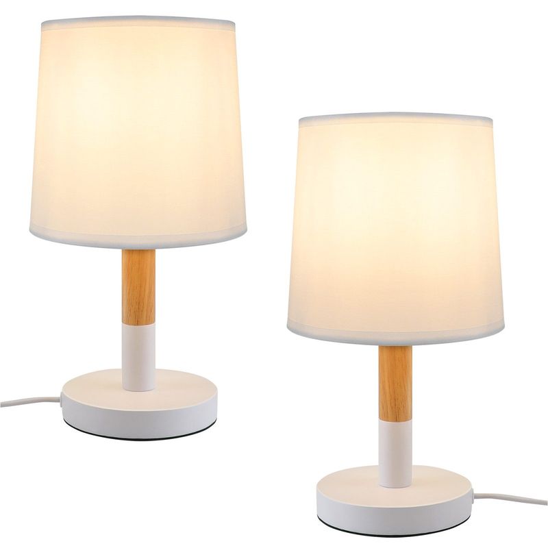 Nachttischlampe 2er Set Tischlampe Holz - E27 Fassung Modern Weiß Landhausstil Nachttischleuchte Für Esszimmer Landhaus Restaurant_voghion.com