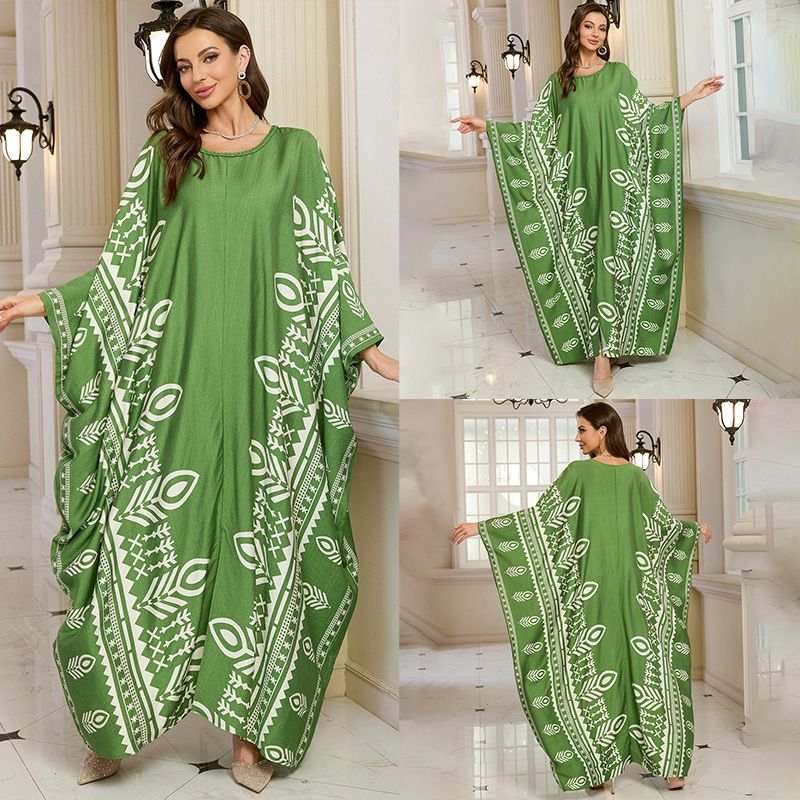 Tropikal Baskılı Rayon Uzun Elbise – Uçuşan Plaj Örtüsü, Mayo ve Yaz Tatili İçin Büyük Boy Kimono_voghion.com