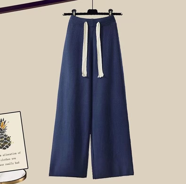 Women's Clothing Plus Size Women's Knit Sweater & Wide Leg Pants Set, Autumn Casual Outfit, Loose Fit Comfortable Two-Piece Coordinated Set Available_voghion.com