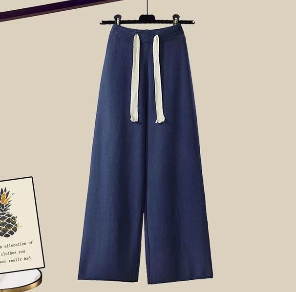 Women's Clothing Plus Size Women's Knit Sweater & Wide Leg Pants Set, Autumn Casual Outfit, Loose Fit Comfortable Two-Piece Coordinated Set Available_voghion.com