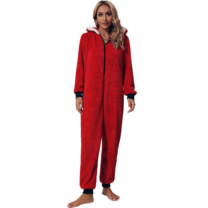 Autumn and winter new women's home casual double-sided velvet Christmas style jumpsuit that can be worn outside_voghion.com