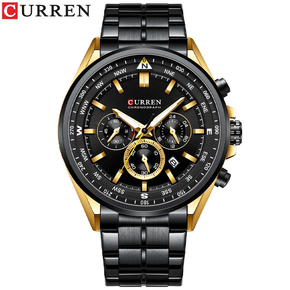 Men's Stainless Steel Quartz Watch With Date Display, Multifunctional 6-Hand Analog Wristwatch, Business Casual Timepiece_voghion.com