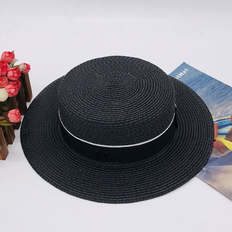 Hucha Ma Spring and Autumn Fashion Flat Top Flat Brim Ladies Hat Sun Protection Casual Versatile White Korean Style Seaside Sunshade Straw Hat_voghion.com