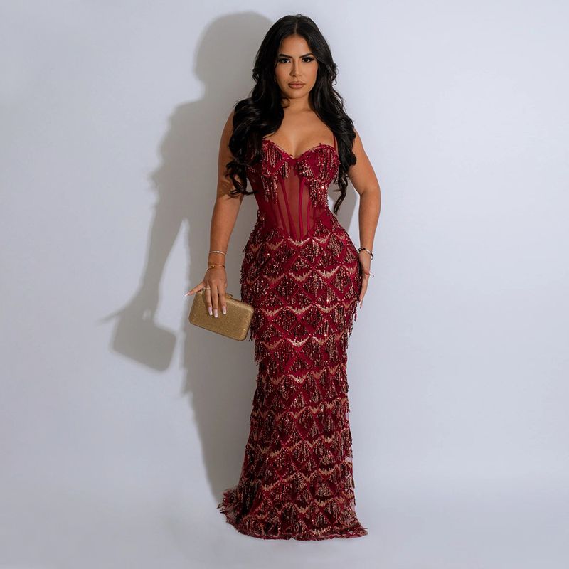 Women's Clothing Sequin Party Long Skirt Fashionable Suspender Bag Hip A Line Skirt For Women_voghion.com
