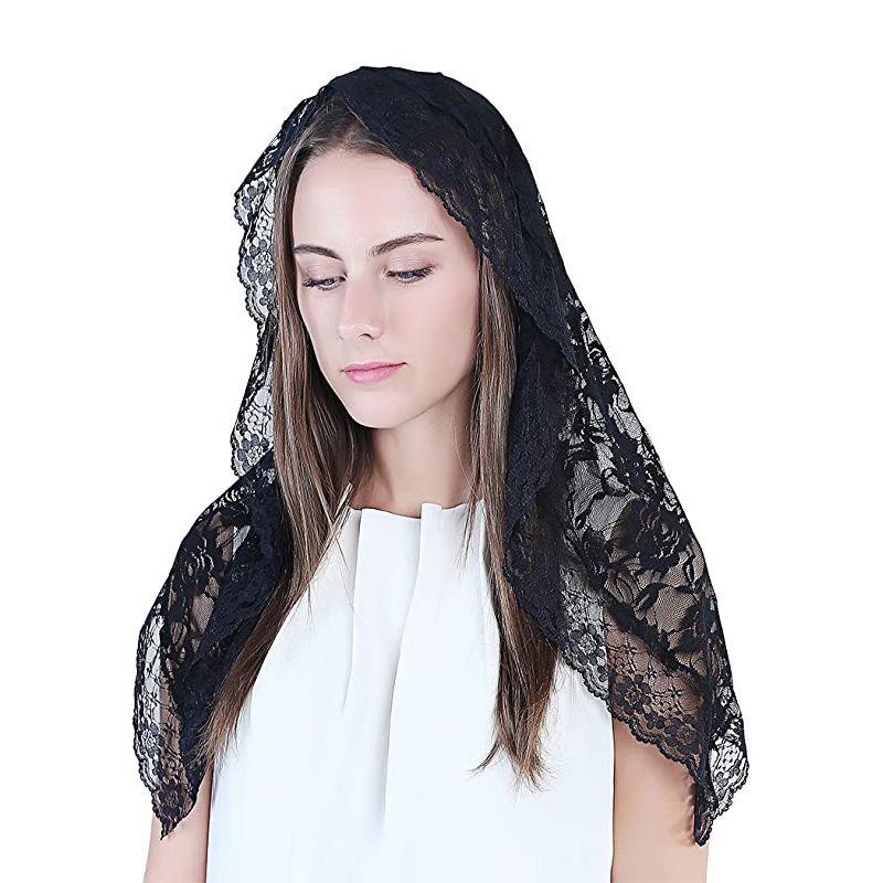 Muslim wedding veil White Bridal Lace Mantilla Veil Muslim Church Veil Short Shawl Veil_voghion.com