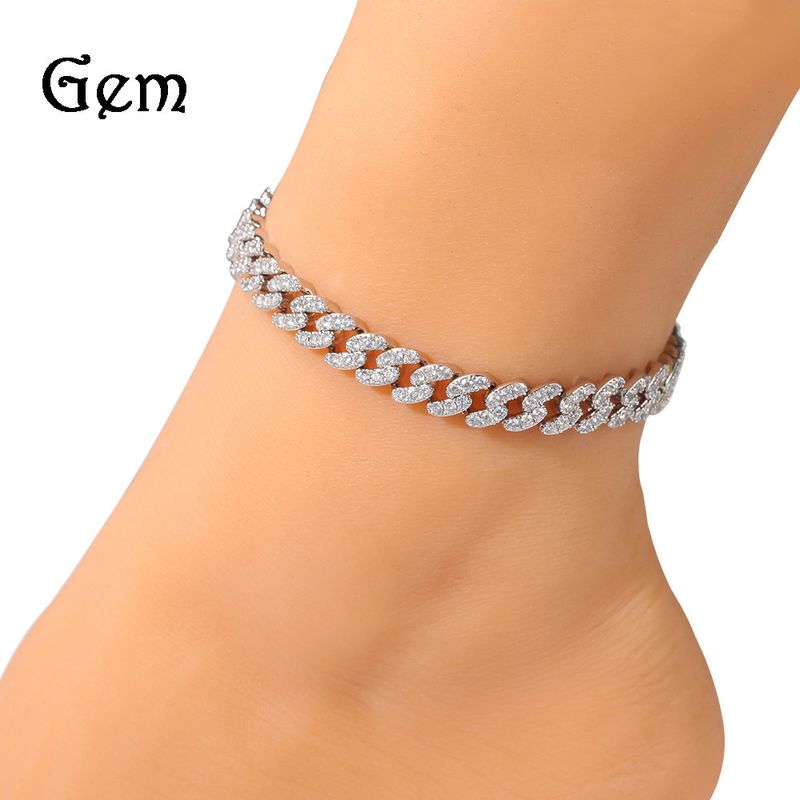 Cavigliera Hip Hop da 9 mm con fila singola di zirconi in rame, catena versatile alla moda e con diamanti._voghion.com