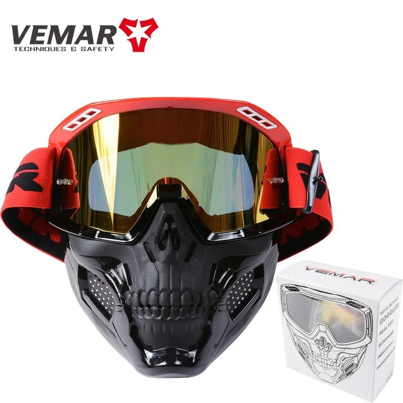 Motorrad Anti-Fog Abnehmbare Schädel Moto Gesichtsmaske Staubdicht Motocross Racing Helm Schutzbrille_voghion.com