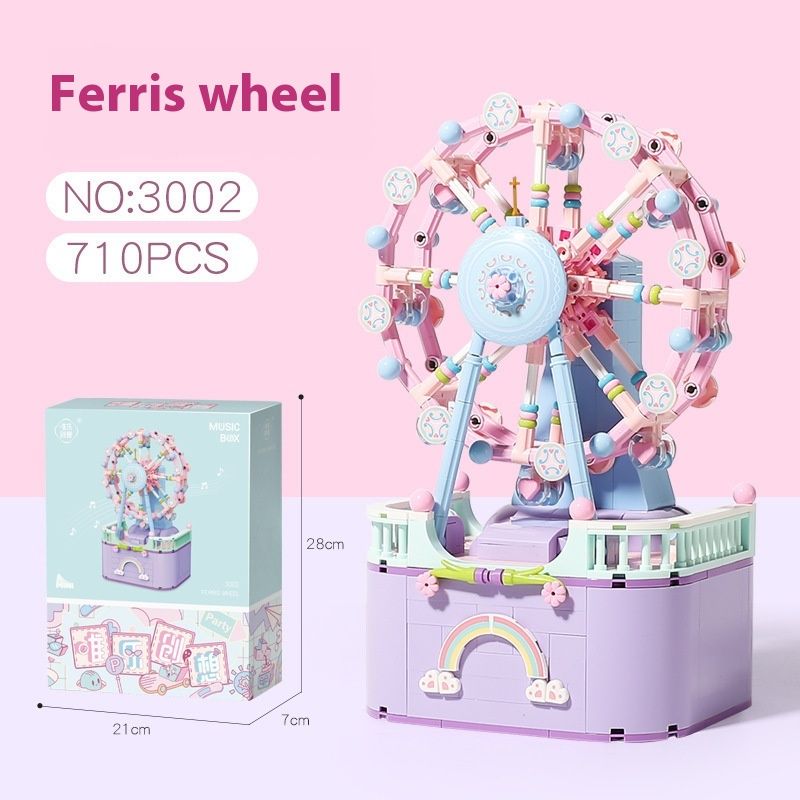 Weile Chuangxiang 3001 Carousel 3002 Ferris Wheel Music Box Assembly Building Blocks Girl's Best Friend Toy_voghion.com