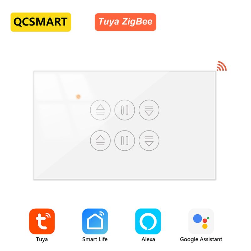 QCSMART ZigBee 3.0 Volet Roulant Double Rideau Interrupteur Standard Américain Tuya Smart Life App Télécommande Assistant Domestique_voghion.com