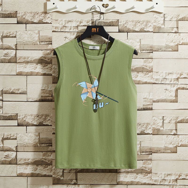 Sommer-T-Shirt mit abgeschnittenen Ärmeln und Windmühlenmotiv, trendig, bedruckt, vielseitig, groß, für Studenten, lässig, zweiteilig, für Herren, 12_voghion.com