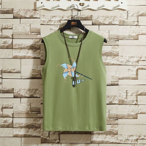 Sommer-T-Shirt mit abgeschnittenen Ärmeln und Windmühlenmotiv, trendig, bedruckt, vielseitig, groß, für Studenten, lässig, zweiteilig, für Herren, 12_voghion.com