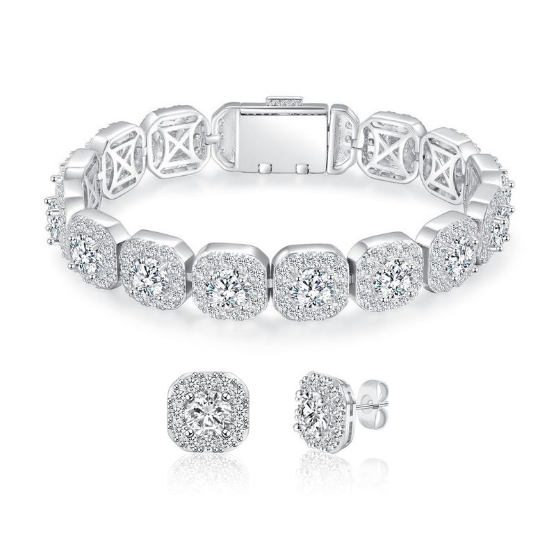 Conjunto de joyería para mujer: pulsera y aretes de cadena cubana de circonita cúbica de 12 mm, diseño moderno y resistente, hipoalergénico, ideal para regalar._voghion.com