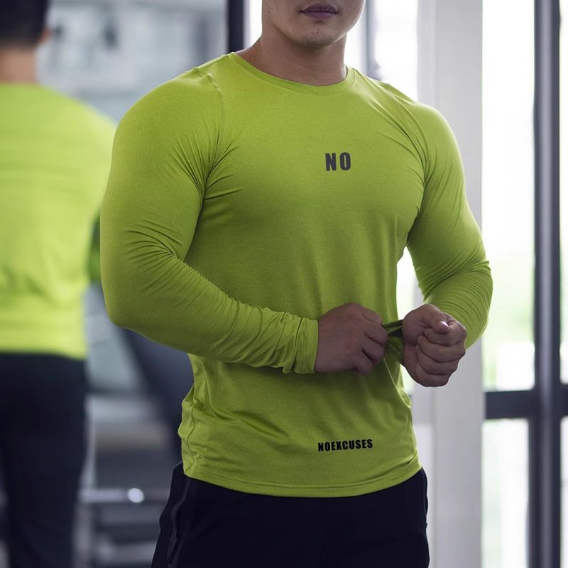 Men's Clothing long sleeve slim fit elastic quick drying sports tops breathable T shirt bottoming shirt training_voghion.com