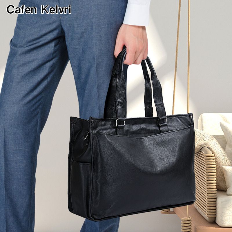 Herrentaschen Aktentaschen aus echtem Leder, große Kapazität, für Geschäftsreisen, Computer, Tragetasche, erste Schicht, pflanzlich gegerbtes Rindsleder, lässige Herrenhandtasche_voghion.com