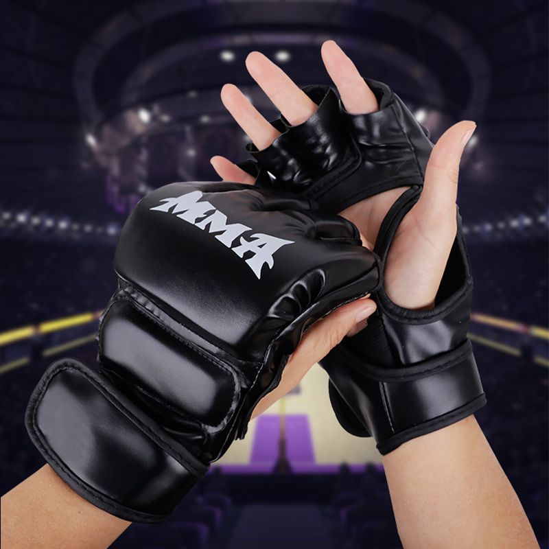 Professional Gloves Half Finger Leather Cushion for Adult Sanda Bo UFC Training Sandbag Knuckles_voghion.com