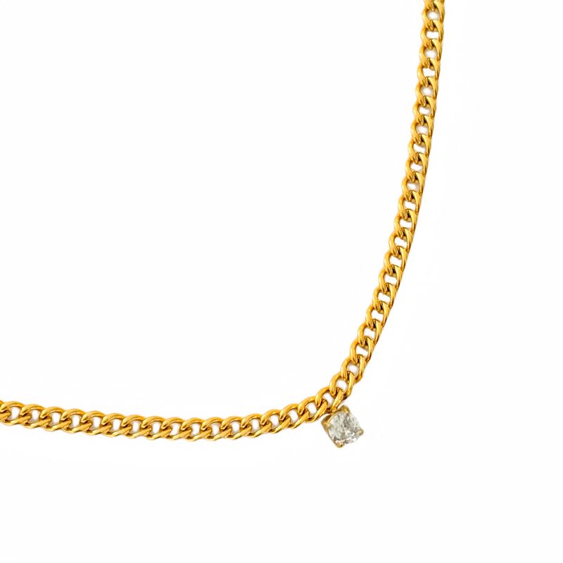 Collana cubana in acciaio al titanio placcato oro con zirconi incastonati, autunno inverno INS_voghion.com