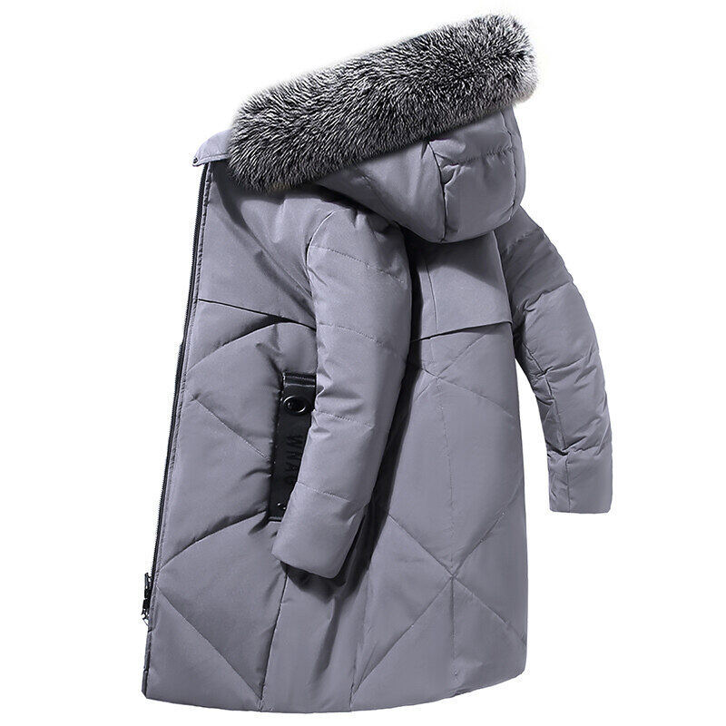 2023 New Down Jacket Men's Mid Length Genuine Fur Collar White Duck Down Knee Length Insulation Jacket_voghion.com