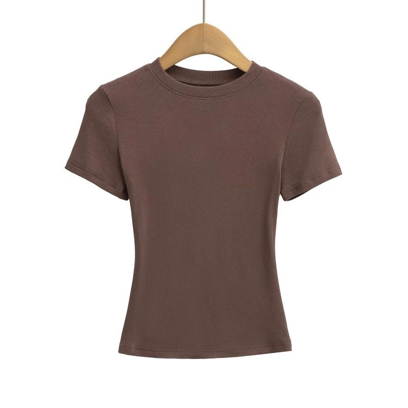 Women's Clothing Hot Girls Sexy Tight Fitting Slim Round Neck Pullover Bottoming Shirt Multi Color Short Sleeved T Shirt Tops For Women_voghion.com