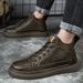 Casual Medium Tube Men's Shoes High-top Velvet Martin Boots Hand-scratched Simple Cowhide Board Shoes Men_voghion.com
