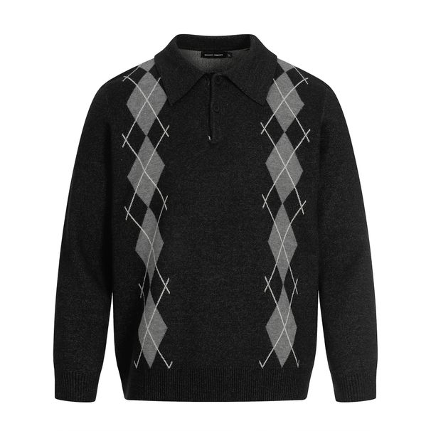 Pull en maille à losanges – Chemise boutonnée en laine mérinos pour une superposition facile_voghion.com