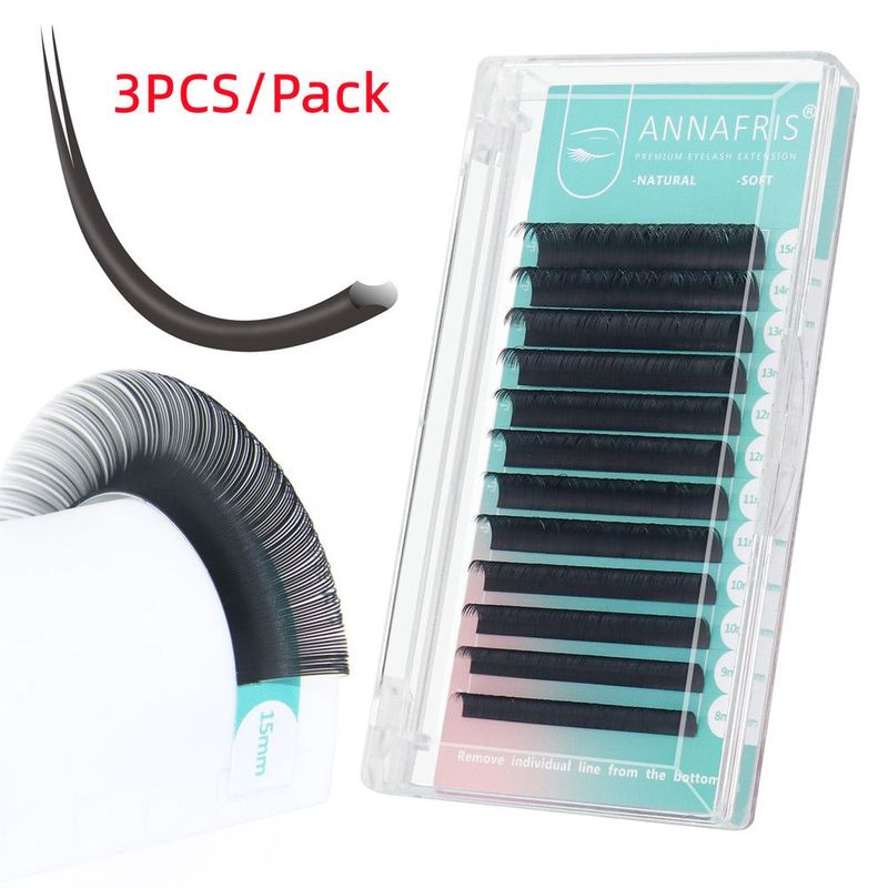 ANNAFRIS 3PCS/Pack Ellipse Flat Eyelashes Extension Natural Soft Matte Black Mink Individual False Lashes Split Tips Light Eye Lashes Extension Supplies_voghion.com