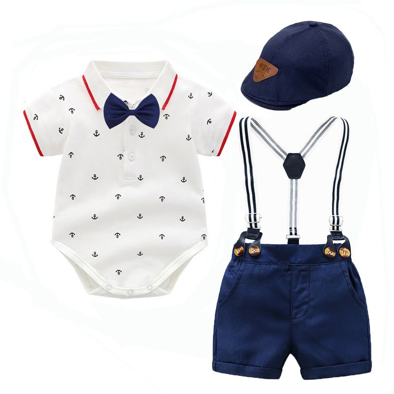 Children's Summer new style infant clothing, children's crawling clothes, triangle khaki + hat multi-piece set, gentleman's clothing_voghion.com