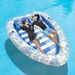 PVC Inflatable Pool Float For Two - Sunbathing Lounge With Headrest & Cup Holders (Leaf & Heart Design Heavy-Duty For Adults)_voghion.com