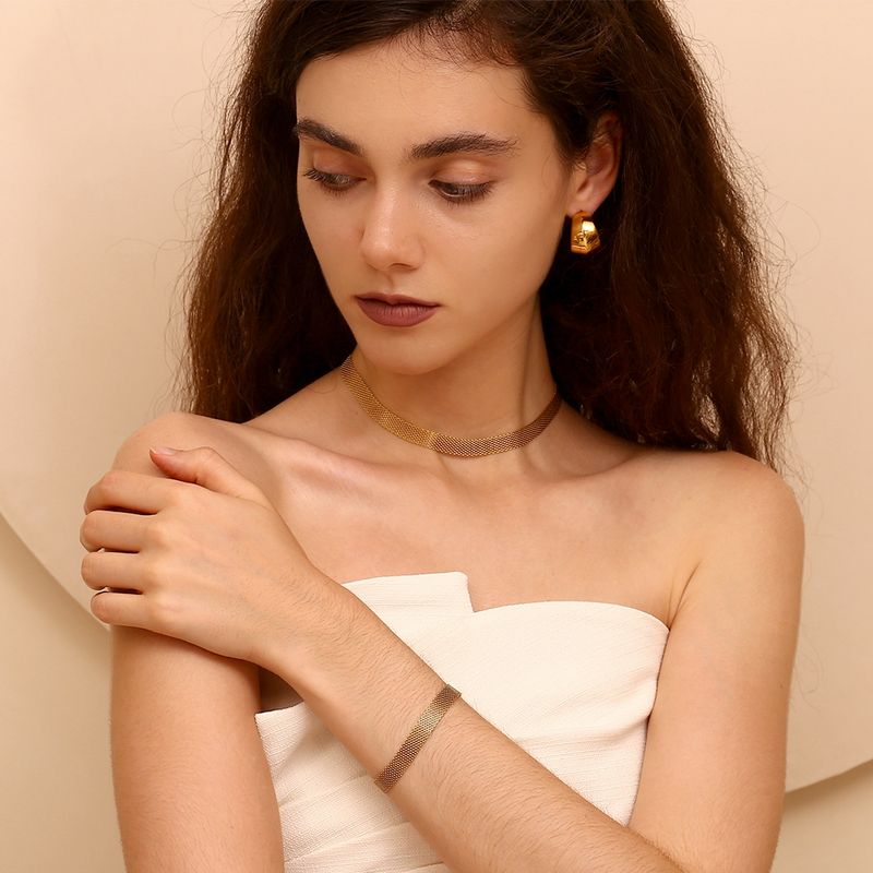 E.B.belle 3 lagen plating roestvrij staal anti-allergie & milieuvriendelijk brede gevlochten mesh ketting gouden choker ketting voor_voghion.com