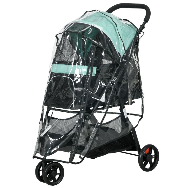 Haustierbuggy, Klappbar, Mit Regenschutz, 2 Getränkehalter, Blu+Verde_voghion.com