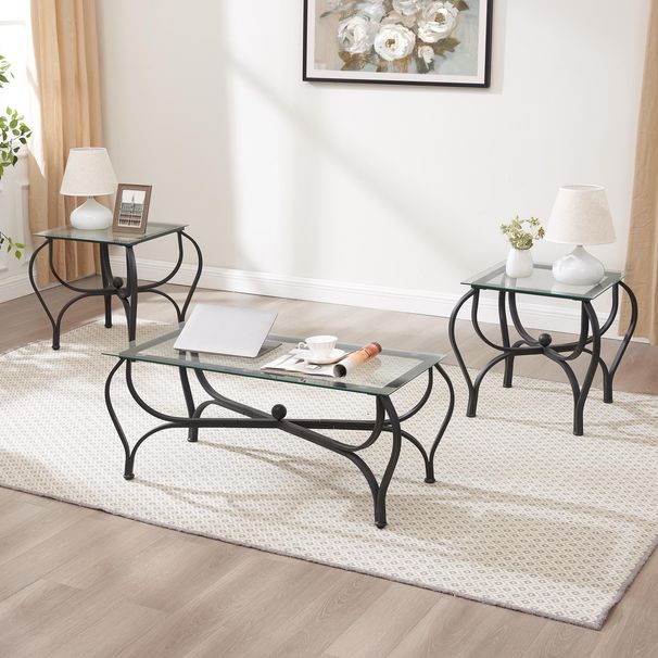 3-Piece Tempered Glass Coffee Table Set,with 1 Coffee Table & 2 End Side Table For Living Roomwhite Icon
_voghion.com