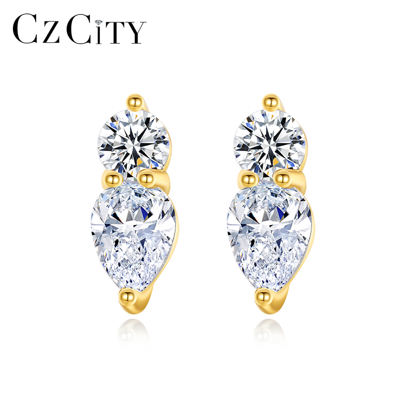 Dichiarazione 2023 Orecchini a bottone CZ con taglio a pera e freccia da donna coreani in argento con zirconi cubici_voghion.com