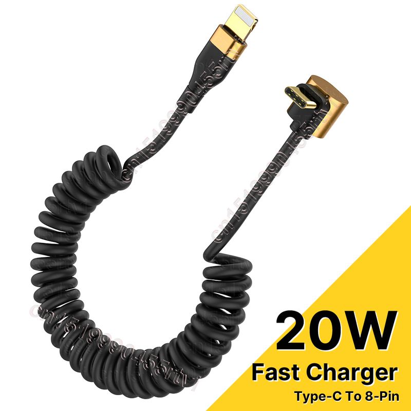 Spring PD20W Retractable USB C to Lighting Cable For iPhone 14 13 12 11 Pro Max Elbow Phone Fast Charge Cord T        able   _voghion.com